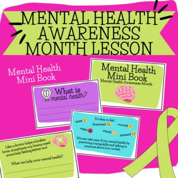 MENTAL HEALTH AWARENESS MONTH LESSON | Sorting Cards, Mini Book & Ribbon