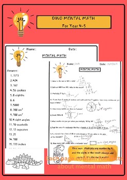 Preview of MENTAL MATH , NUMERACY WORKSHEETS FOR YEAR 4-5 ENGAGING WORKSHEETS