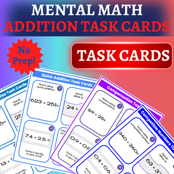 Preview of MENTAL MATH TASK CARDS - Simple Sheets To Use - 5 Addition Strategies