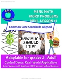 MENU MATH MINI LESSON #1 RESTAURANT MENU PRICES