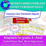 MENU MATH WORD PROBLEMS PACKET #4 BURGER SHACK