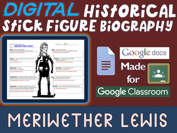 Preview of MERIWETHER LEWIS Digital Historical Stick Figure (mini bio) Editable Google Docs