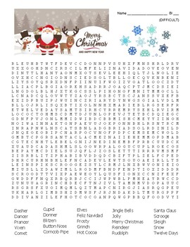 difficult christmas word search worksheets teaching resources tpt