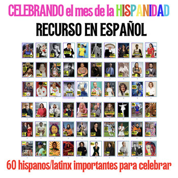 Preview of MES DE LA HERENCIA HISPANA: 60 Bulletin board posters & Research PDFs in Spanish
