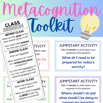 Preview of METACOGNITION Complete Toolkit | Slides, Printable Task Cards, Notebook Prompts