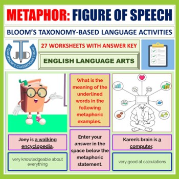 METAPHOR - FIGURATIVE LANGUAGE: WORKSHEETS WITH ANSWERS by JOHN DSOUZA