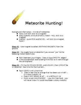Preview of METEORITE HUNTING LAB!  Students use a MAGNET to find Metallic meteorites!!