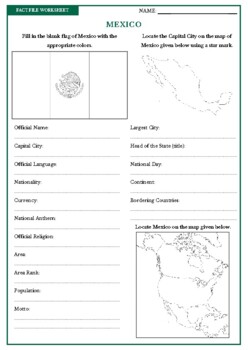 Preview of MEXICO Fact File Worksheet - Research Sheet