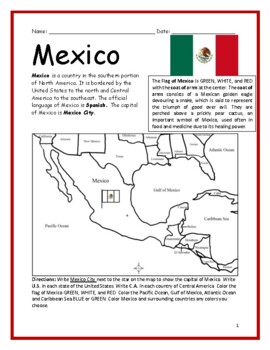 mexico printable handouts with map and flag by