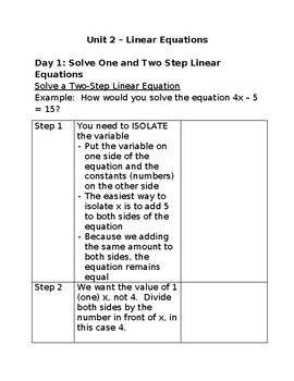 Preview of MFM2P – Grade 10 Applied Math – Unit 2 Linear Equations/Algebra
