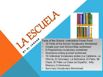 Preview of MI ESCUELA PROYECTO- Prepositions & Me gusta--Places in School in Spanish