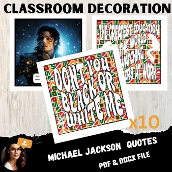 Preview of MICHAEL JACKSON Poster Wall art classroom,Black History Month Significant Quotes
