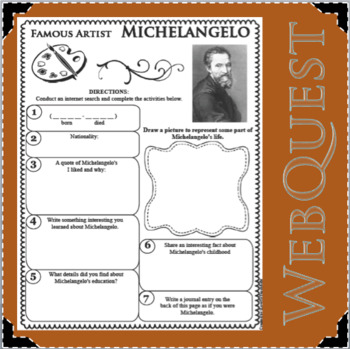 Preview of MICHELANGELO Artist WebQuest Scientist Research Project Biography