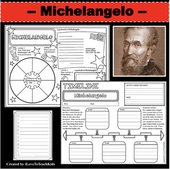 Preview of MICHELANGELO Research Project Timeline Poster Poem Biography Graphic Organizer