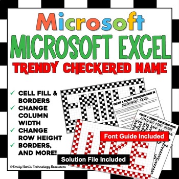 Preview of MICROSOFT EXCEL: Create a Trendy Checkered Name Project - Pixel Art Activity