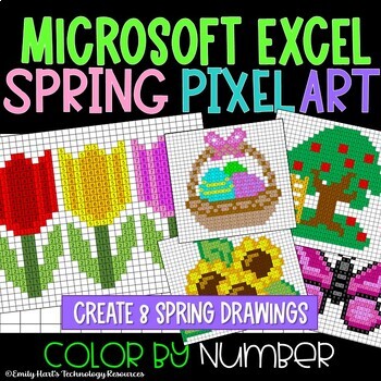 Preview of MICROSOFT EXCEL: SPRING PIXEL ART in Microsoft Excel - Color By Number Project