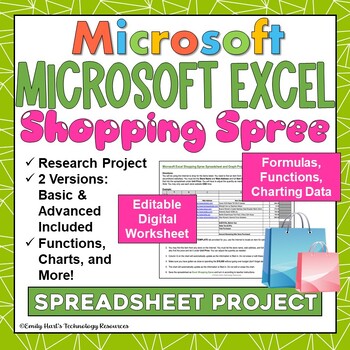 Preview of MICROSOFT EXCEL: Shopping Spree Project - Research, Formulas, Functions, Charts