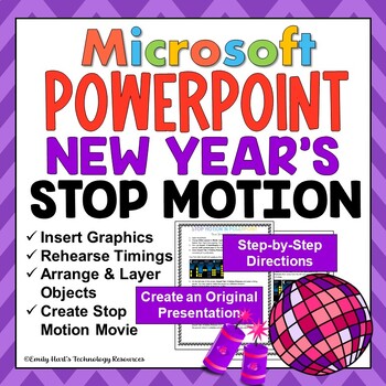 Preview of MICROSOFT POWERPOINT: NEW YEAR'S EVE Stop Motion Presentation w/Slides & Timings