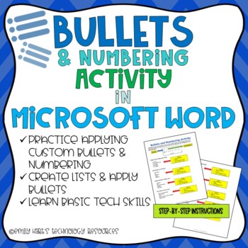 Preview of MICROSOFT WORD // Bullets & Numbering Practice Activity - Learn Custom Bullets