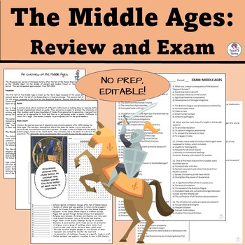 Preview of MIDDLE AGES: Feudalism, Bubonic Plague, Crusades Review & Exam  Editable