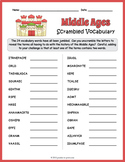 MIDDLE AGES Word Scramble Puzzle Worksheet Activity