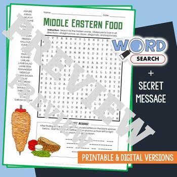 Preview of MIDDLE EASTERN FOOD Word Search Puzzle Activity Vocabulary Worksheet