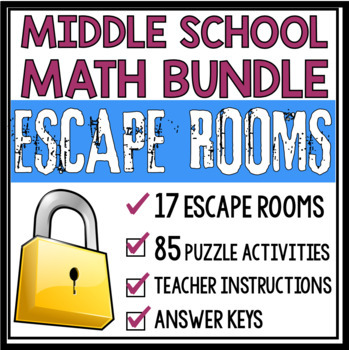 Preview of MIDDLE SCHOOL FULL YEAR MATH ESCAPE ROOM BUNDLE