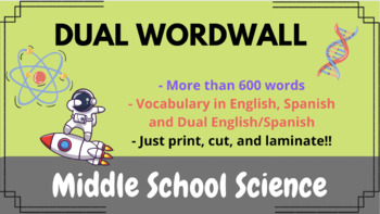 Preview of MIDDLE SCHOOL SCIENCE DUAL ENGLISH /SPANISH WORD WALL