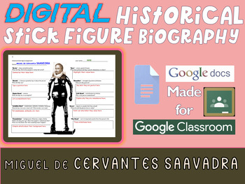 Preview of MIGUEL DE CERVANTES SAAVADRA Digital Historical Stick Figure Biography mini bios