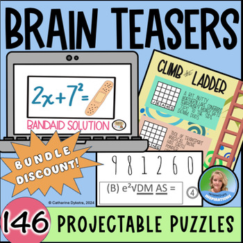 Preview of Brain Teasers Challenge Puzzles Bundle - Rebus, Word Games, BEDMAS - Projectable