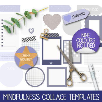 Preview of MINDFULNESS COLLAGE TEMPLATES, NEW YEAR VISION BOARD, GOAL SETTING PRINTABLES