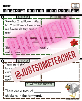 Preview of MINECRAFT 1-Digit Addition Word Problems - Print the PDF or use EASEL!