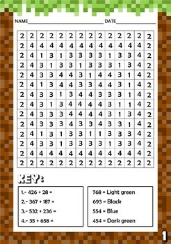 free minecraft color by number by its time for math tpt