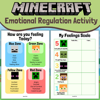 Preview of Emotional Regulation MINECRAFT: 5 Point Scale, Zones, Feelings Activity, ASD