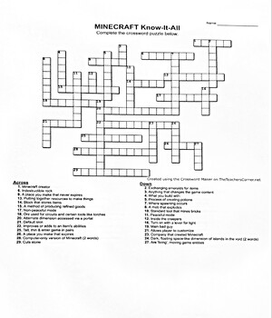 MINECRAFT Know It All Crossword digital no prep no print #FEBSALE23