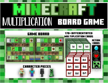 Preview of MINECRAFT MULTIPLICATION BOARD GAME (and FLASHCARDS) 2nd and 3rd grade