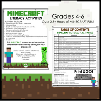 Minecraft Reading Activities Distance Learning By Gater Educator