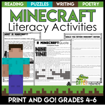 Preview of Minecraft Reading Activities | Creative Writing Prompts | Word Search | Poetry