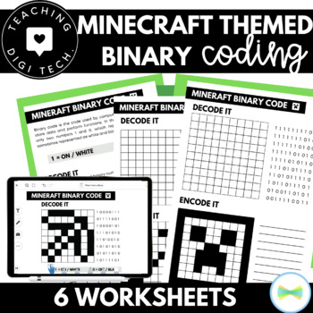 Preview of MINECRAFT Themed Simple Binary Coding Worksheets | Encode & Decode | Binary Task