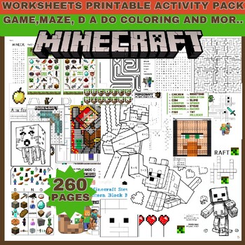 Preview of MINECRAFT WORKSHEETS | SIGHT WORDS| MATH Printable Activity Pack For Kids