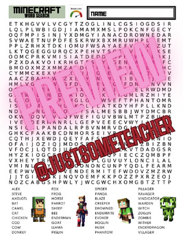 Preview of MINECRAFT Word Search Printable (HARD)!  PRINT the PDF or use EASEL!