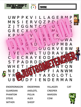 Preview of MINECRAFT Word Search Printable (Medium Difficultly)!  PRINT PDF or use EASEL!