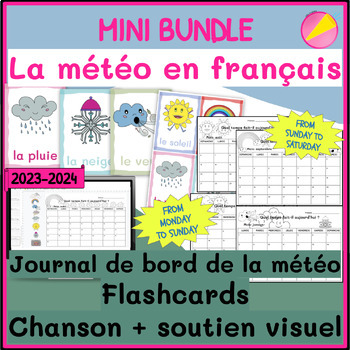 Preview of MINI BUNDLE | Weather in French | Calendar 2023-2024 Flashcards Chanson