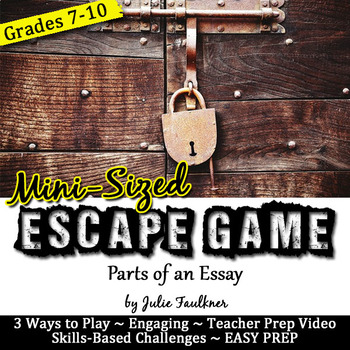 Preview of Escape Room Break Out Box Game, Parts of an Essay (Mini)