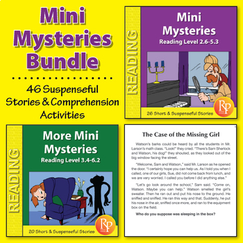 Preview of MINI MYSTERIES BUNDLE: 46 Fun Mystery Stories & Reading Comprehension Activities