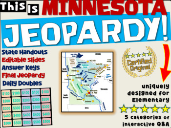 Preview of MINNESOTA STATE JEOPARDY GAME! handouts, answer keys, interactive game board
