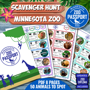 Preview of MINNESOTA ZOO Passport Printable Game - SCAVENGER HUNT - ZOO DIPLOMA