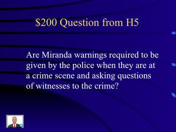 Preview of MIRANDA Warnings to Accused 5th Amendment Law Jeopardy Game