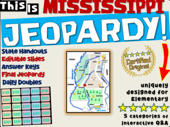 Preview of MISSISSIPPI STATE JEOPARDY GAME! handouts, answer keys, interactive game board