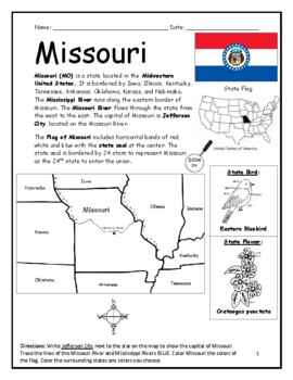 Preview of MISSOURI Introductory Geography Worksheet